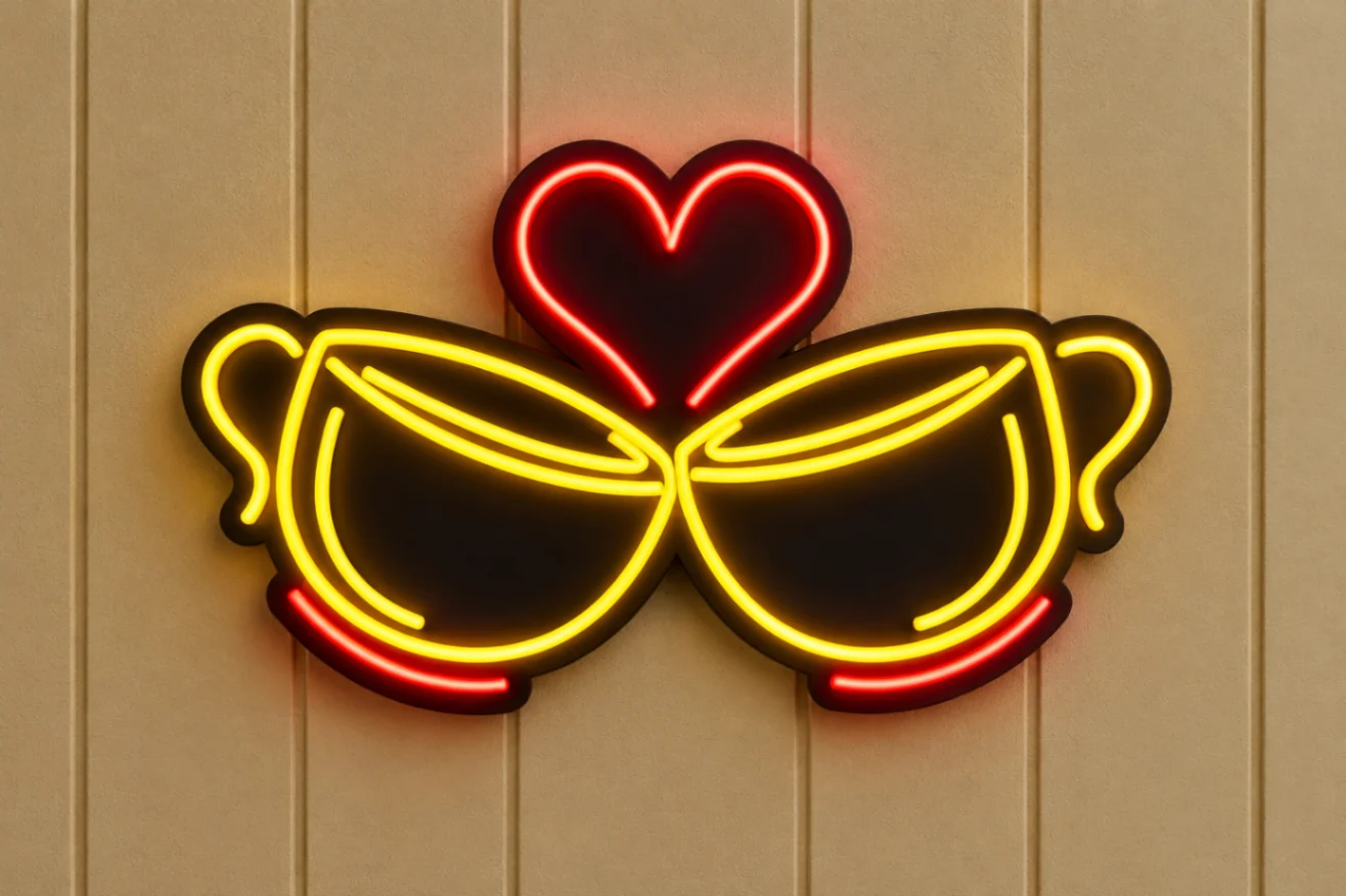 Clinking Cups With Heart Neon Sign-optimized نئون طرح کافه 3 - Image 1