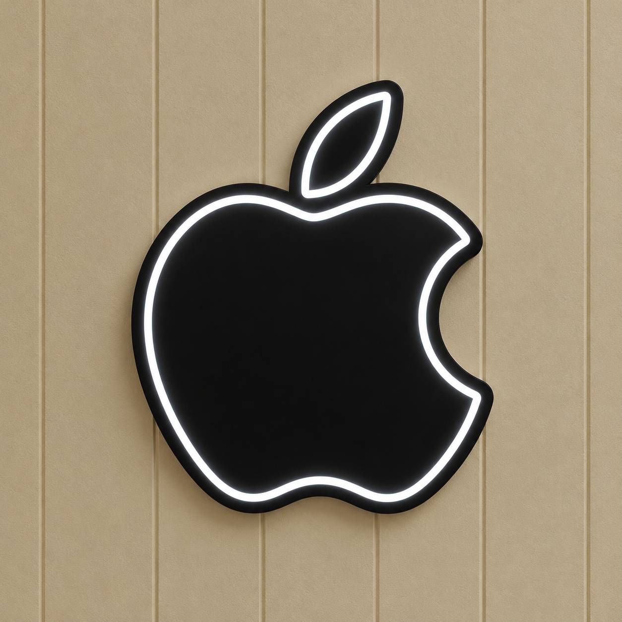 Glowing Neon Apple Logo on Cream Paneling_compressed نئون طرح اپل - Image 1