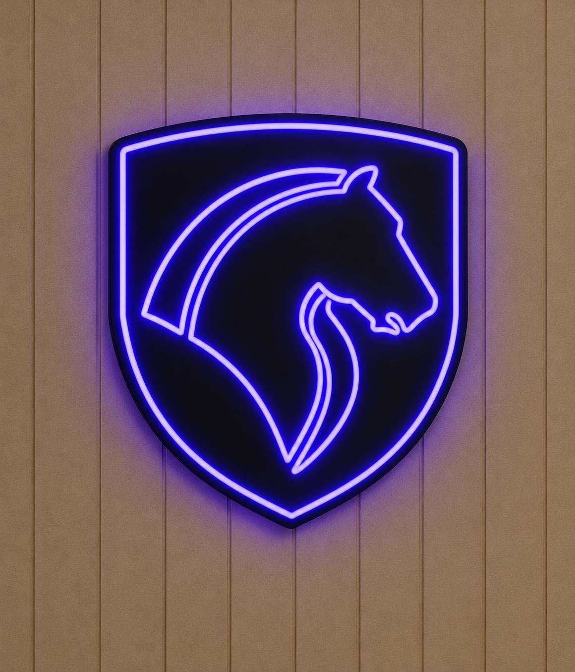 Neon Horse Shield on Paneled Wall_compressed نئون طرح ایرانخودرو - Image 1