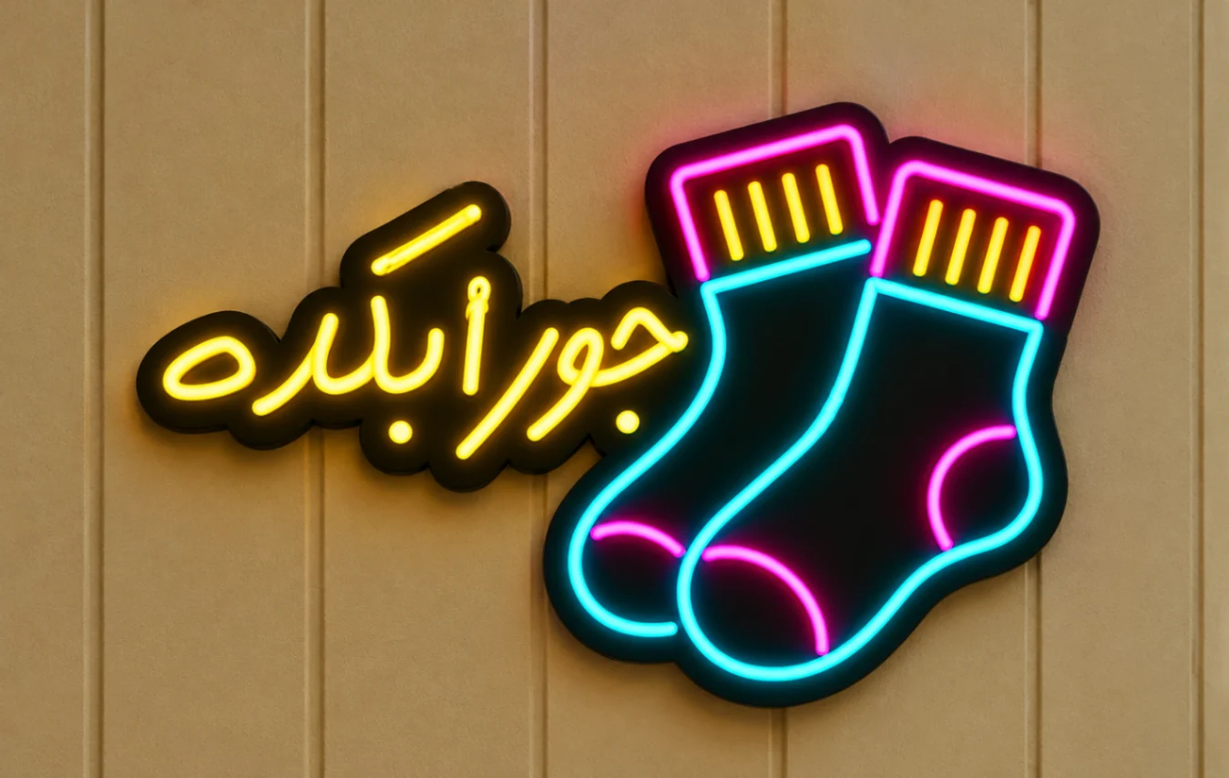 Neon Socks Sign on Warm Paneling-optimized نئون طرح جوراب - Image 1