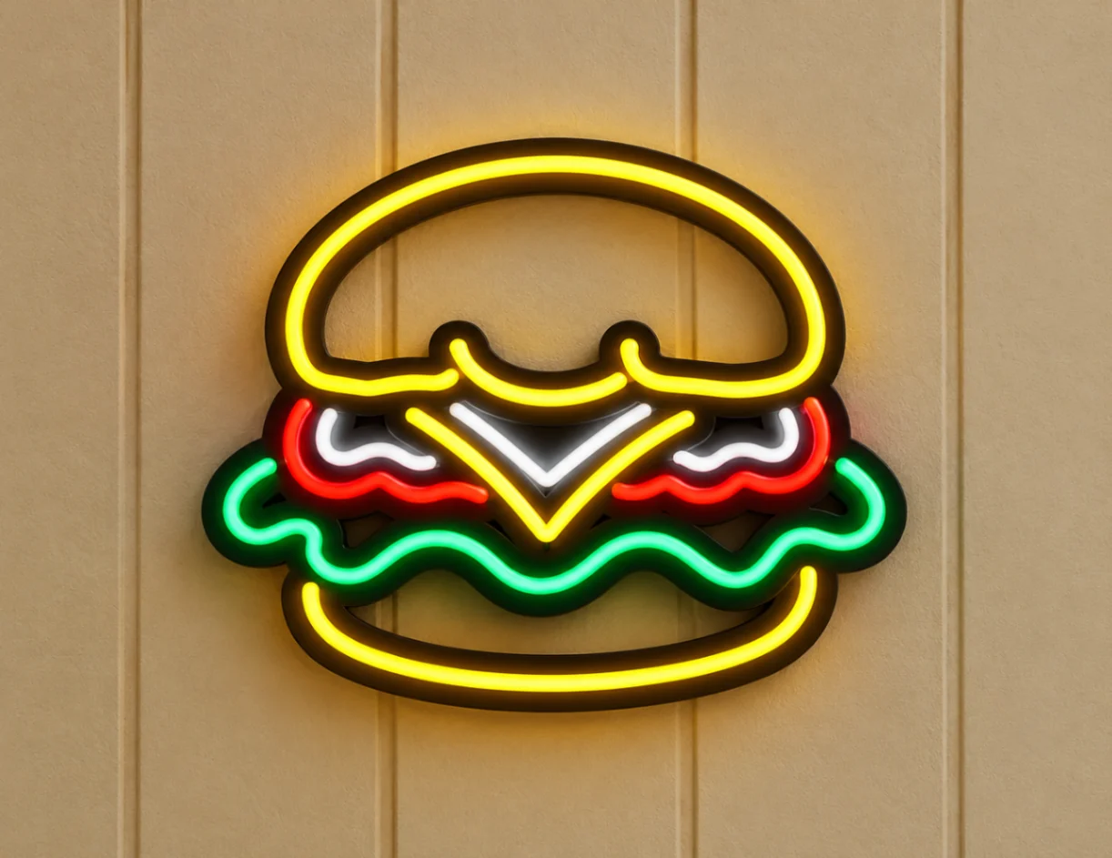 Vibrant Neon Burger Wall Sign-optimized نئون طرح برگر - Image 1